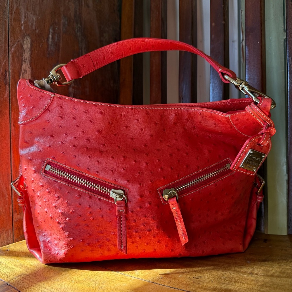 Dooney & Bourke Red Vintage Ostrich Hobo Bag